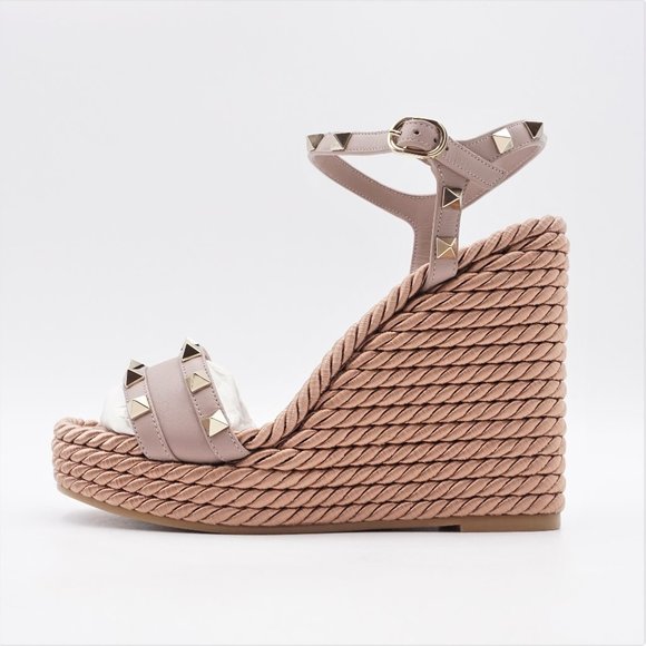 Valentino Garavani Shoes - New in Box Valentino Garavani Calfskin Rockstud Ankle Strap Wedge Sandals EU 35